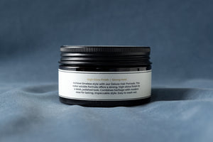 Back label of Gornik & Drucker Deluxe Pomade with directions and ingredients