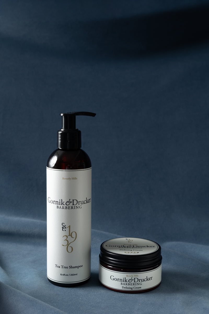The Ritual: Gornik & Drucker Tea Tree Shampoo with a jar of Defining Cream
