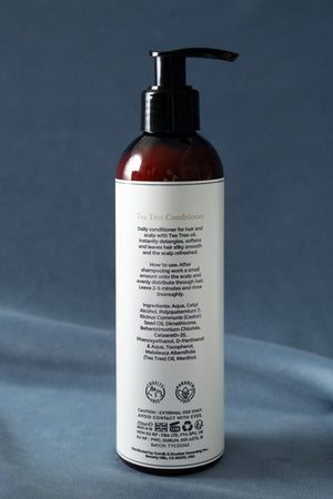Back label of Gornik & Drucker Tea Tree Conditioner with directions and ingredients